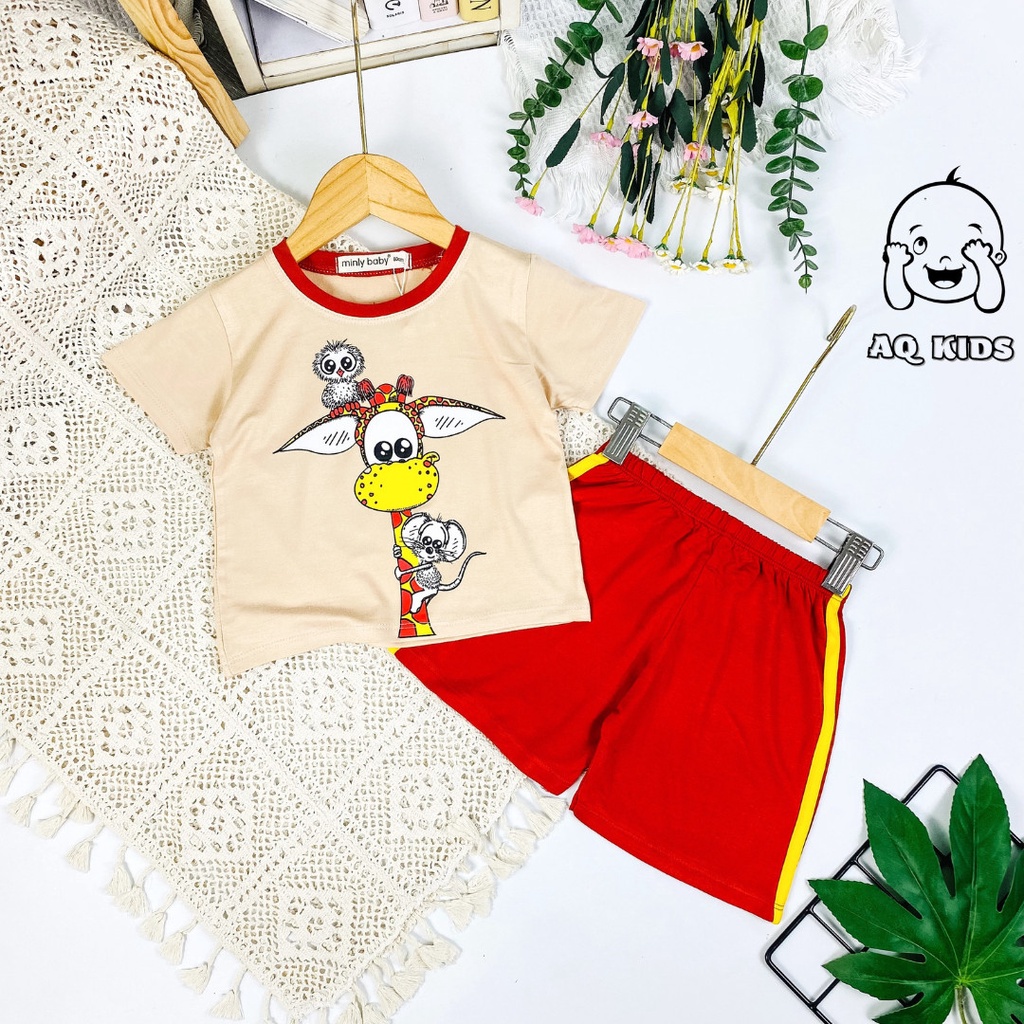 [Bé 7-30kg] Bộ cộc tay MINLYBABY bé trai phối sọc quần Size 80-170cm - Unibaby - LBCQPS