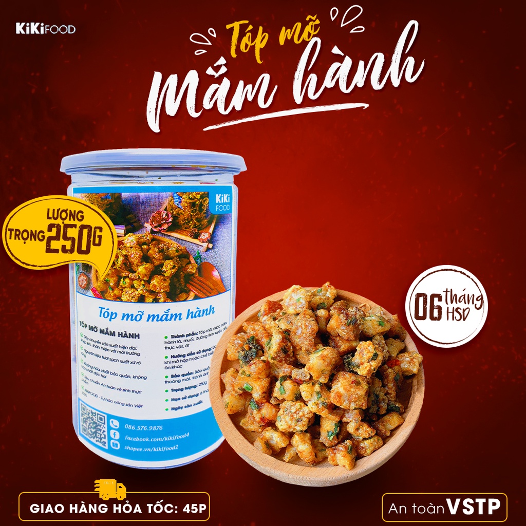 Tóp mỡ mắm hành chiên giòn 250G KIKIFOOD thơm ngon, đồ ăn vặt Việt Nam an toàn vệ sinh thực phẩm