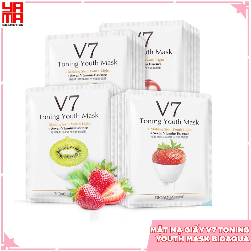 Mặt nạ trái cây giấy dưỡng da mụn cấp ẩm thải độc V7 Toning Youth Mask Bioaqua Hàn Quốc