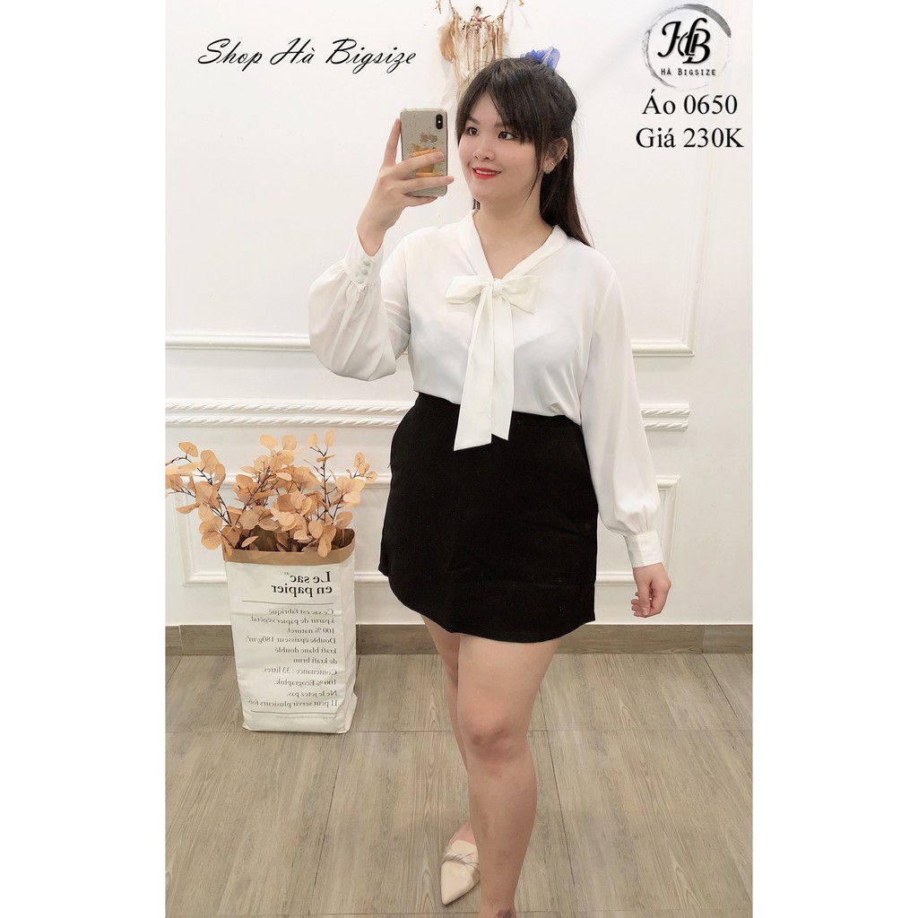 Áo sơ mi buộc nơ big size dành cho người mập từ 65kg - 90kg vải lụa siêu mát( ảnh thật shop tự chụp )