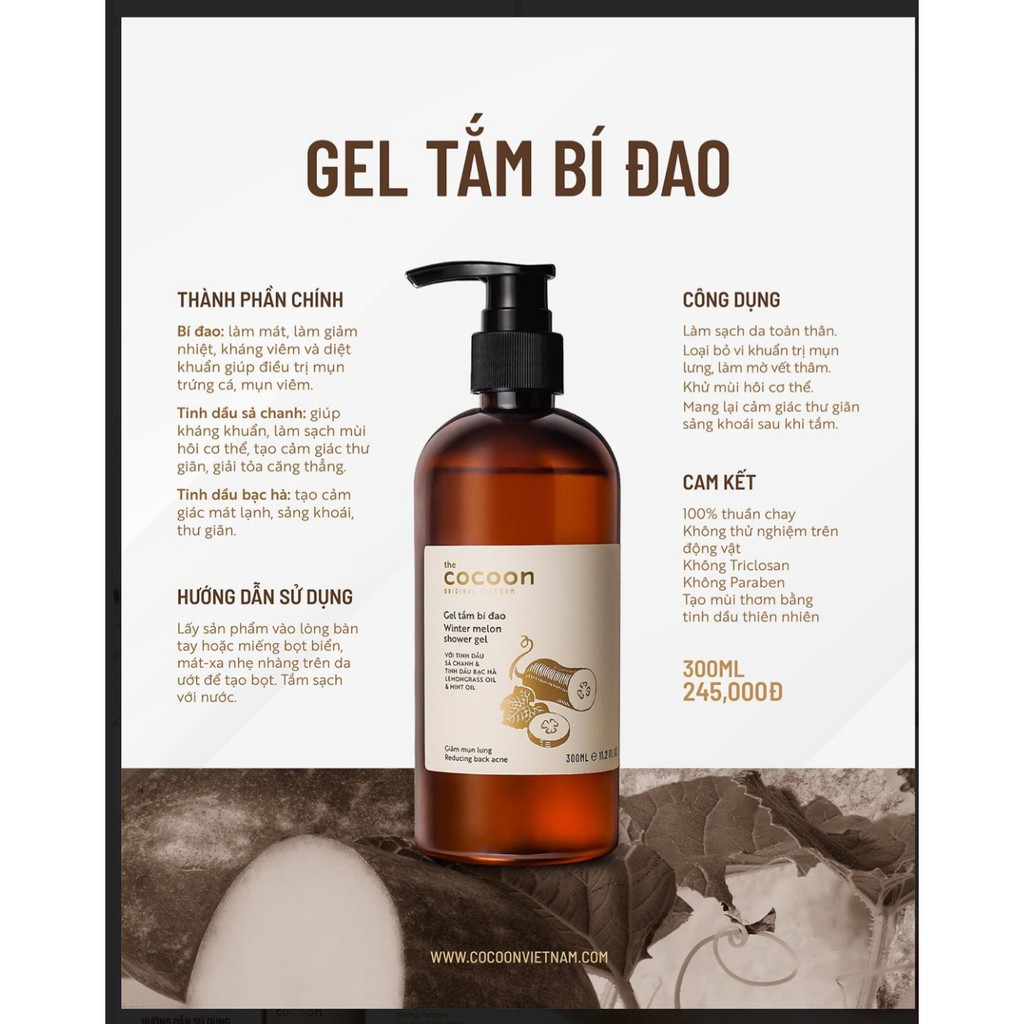 Gel tắm bí đao Cocoon 300ml (winter melon shower gel)