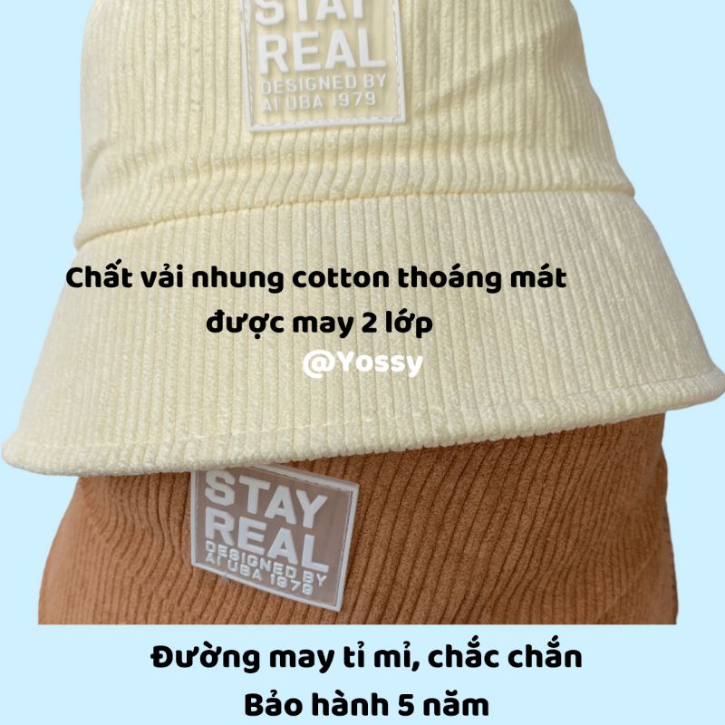 Mũ BUCKET vành cụp STAY REAL unisex chất nhung cao cấp Phong Cách Hàn Quốc