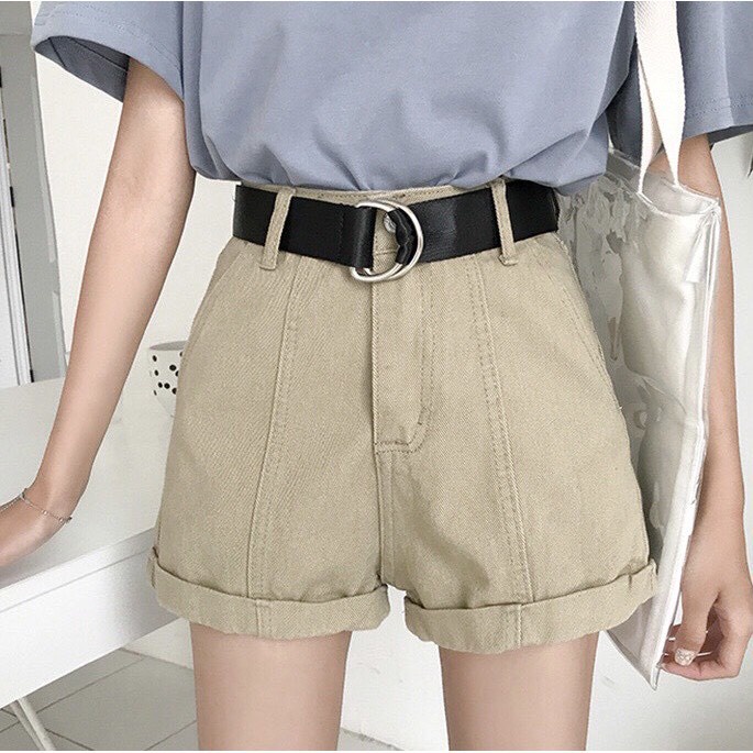 Quần Short Đùi Nữ Chất Kaki Lưng Cao Gập Gấu, Quần Sooc Đùi Ulzzang Hottrend
