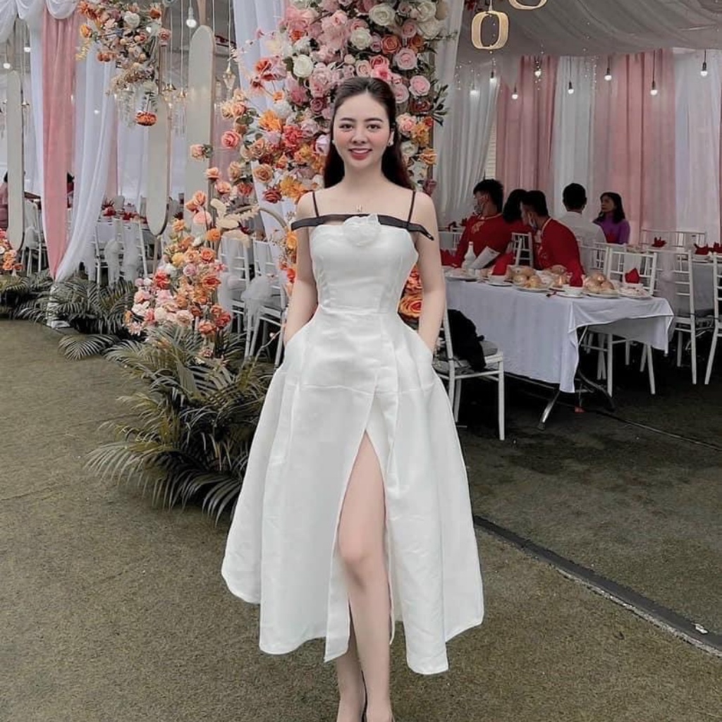 Váy 2 dây nữ thiết kế Đầm nữ xẻ tà phong cách hàng quốc dự tiệc sang chảnh H Clothing V53