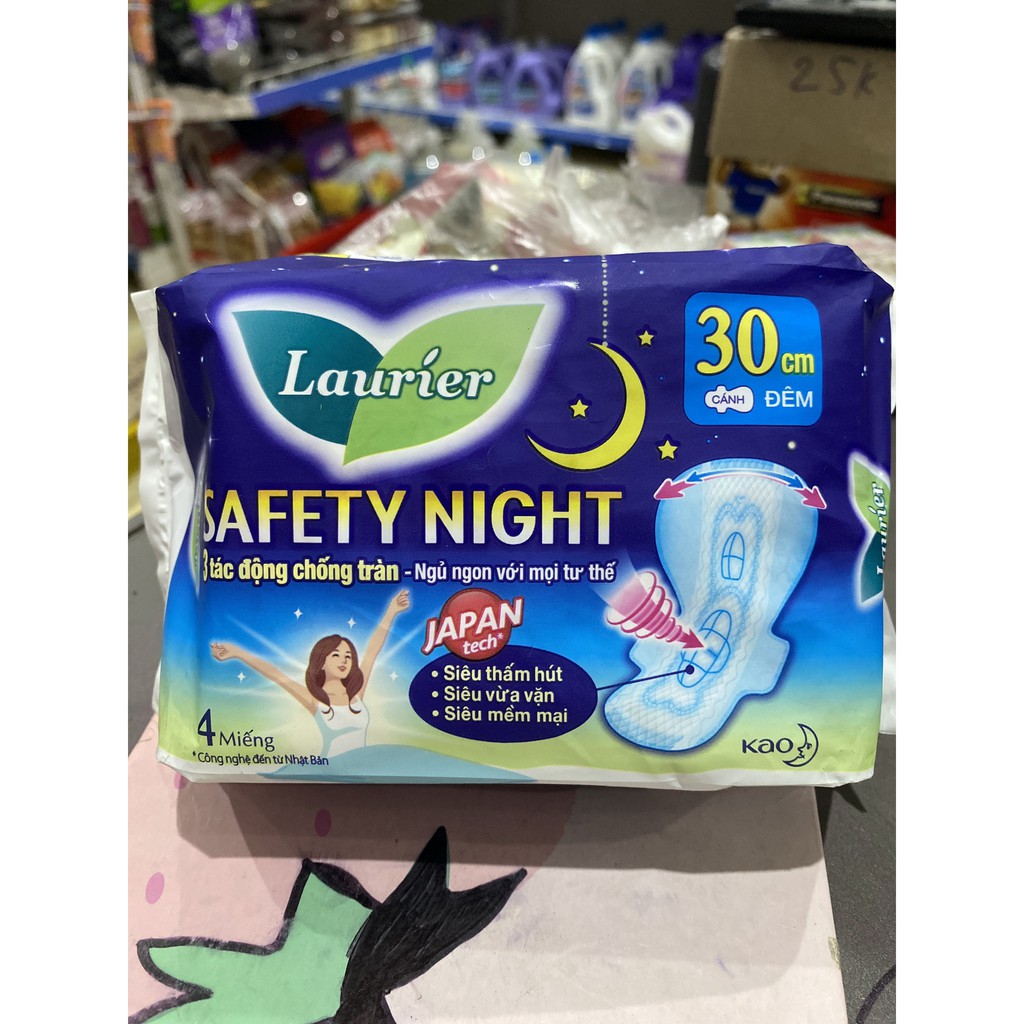 Băng vệ sinh Laurier Nhật Bản Ban Đêm  FRESH &amp; FREE (30cm x 4 Miếng)