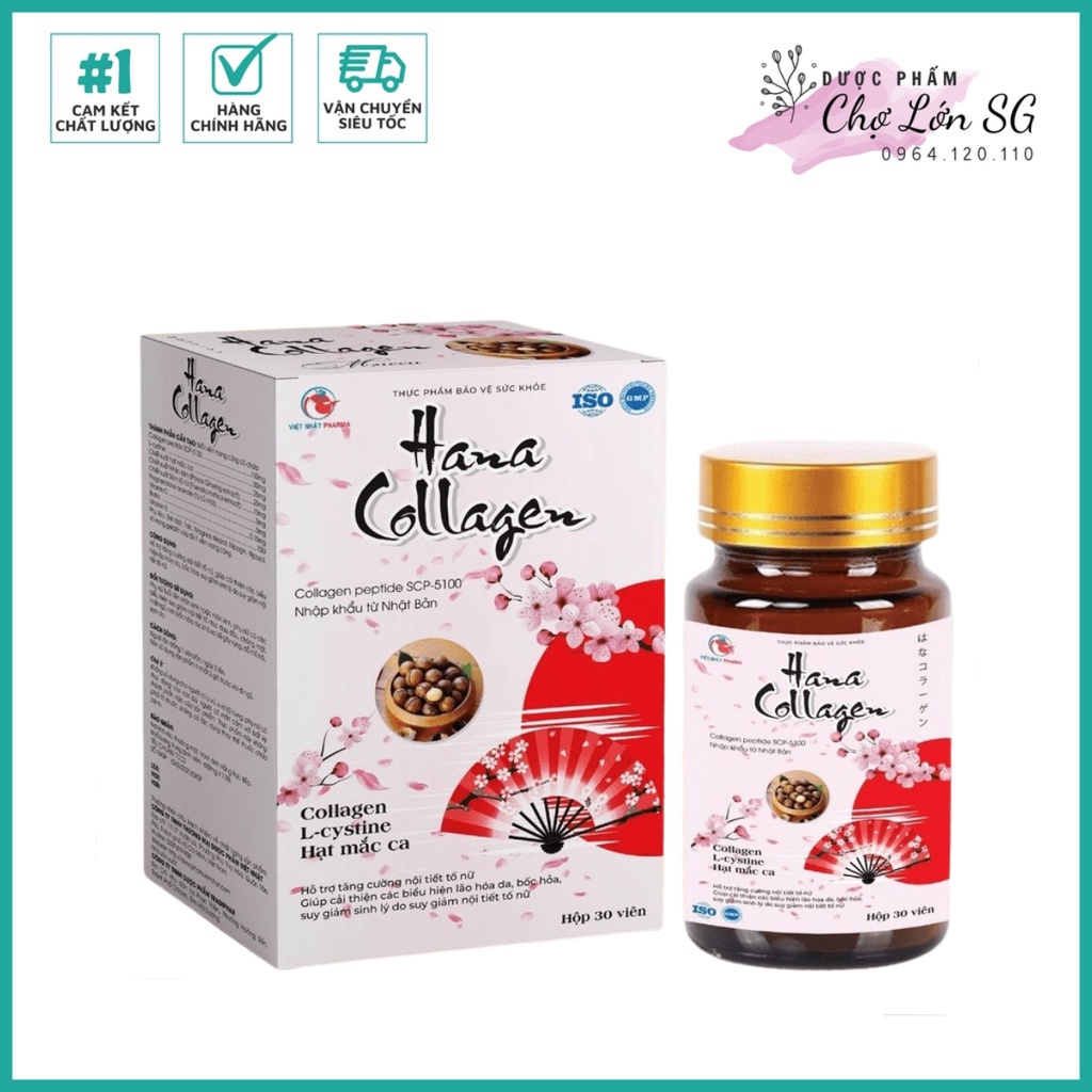 Viên uống sáng đẹp da HANA COLLAGEN tăng cường nội tiết tố, cải thiện lão hóa da  - Chai 30 viên