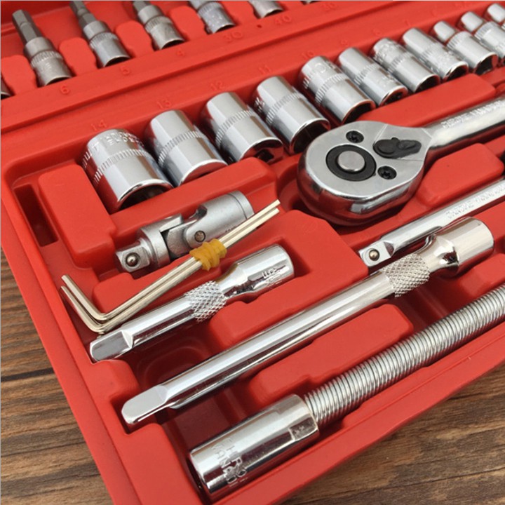 Bộ dụng cụ mở bulong ốc vít đa năng 46 chi tiết, Không han gỉ, Bộ dụng cụ sửa chữa oto xe máy 46 món đa năng