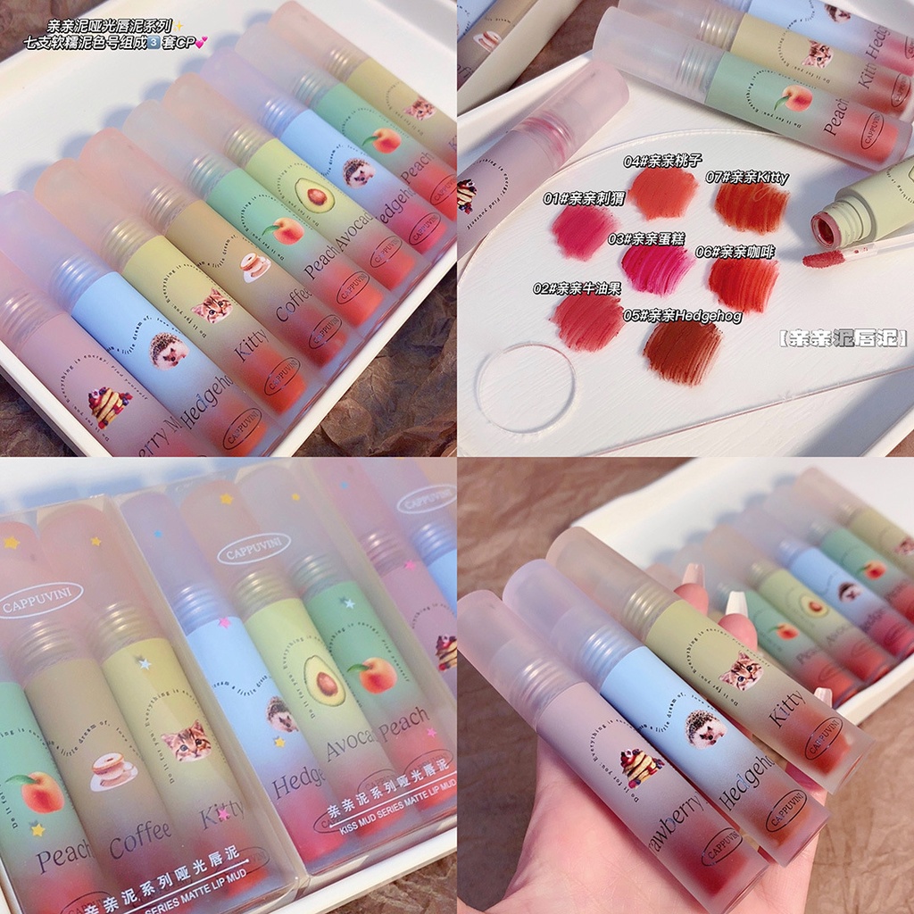 Set 3 Son Kem Lì Kháng Nước Họa Tiết Hoạt Hình Dễ Thương Thương Hiệu Cappuvini