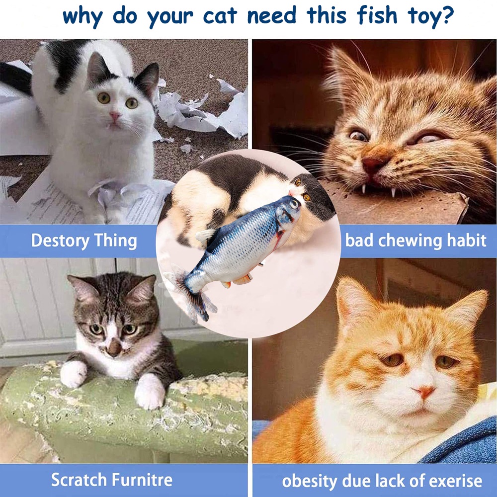 SABUY Đồ chơi điện mô phỏng con cá Đồ chơi sáng tạo USB có thể sạc lại cho mèo cưng Baby Kids Trẻ em