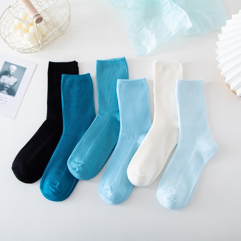 TAIN TIAN T096 Tất nữ cổ cao Sản phẩm cao cấp Vớ trơn sọc dọc dọc màu xanh dương trơn thời trang