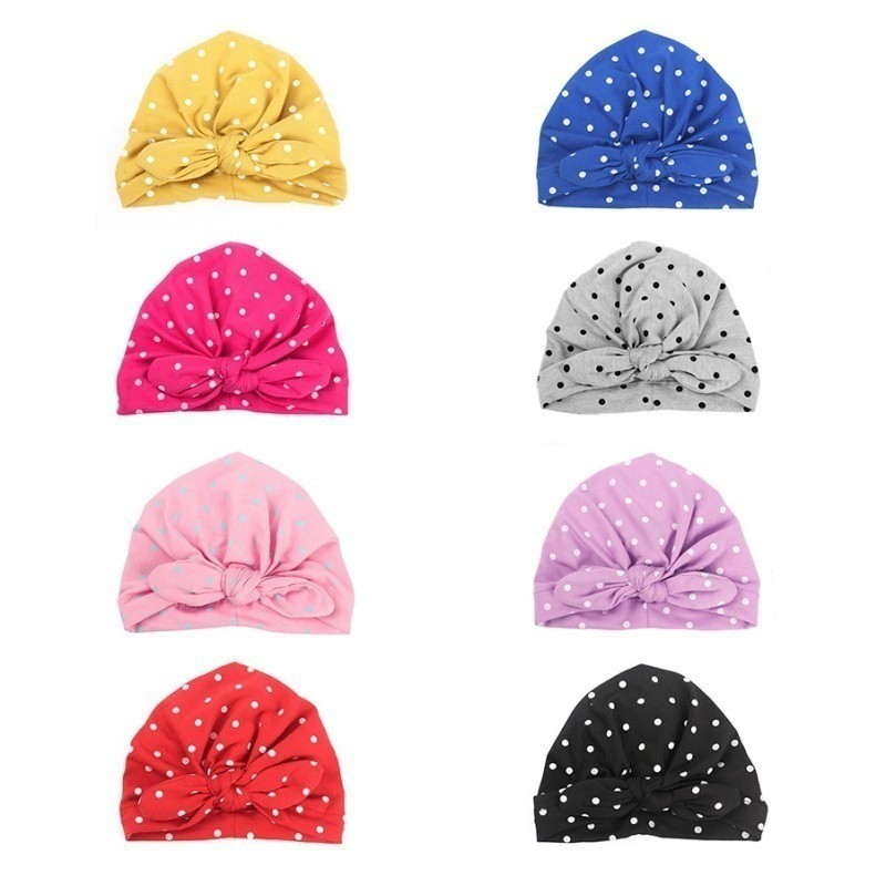 Nón Trùm Đầu Vải Cotton Phối Họa Tiết Chấm Bi Xinh Xắn Cho Bé
