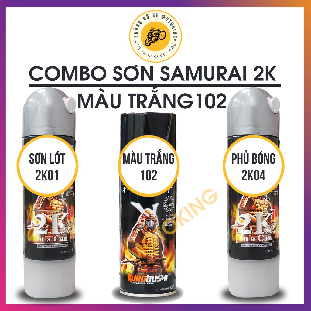 Combo sơn Samurai trắng 102 loại 2K chuẩn quy trình độ bền 5  năm 2K04 - 102 - 2K01