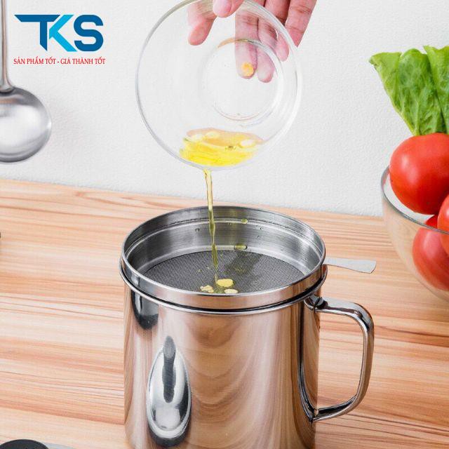 Bình,ca lọc dầu ăn có lưới lọc cặn bằng inox 304 lọc cặn dầu ăn