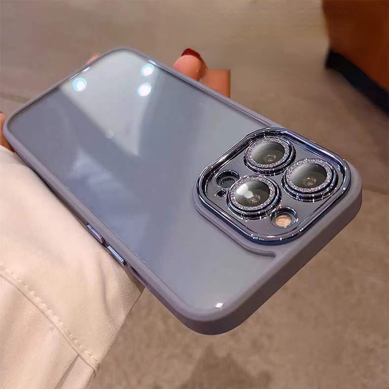 Ốp Điện Thoại Silicone Mạ Điện Màu Tím Đậm Họa Tiết Kim Tuyến Cho iPhone 14 Pro Max/ 13 / 12 / 11 Pro Max 14 Plus