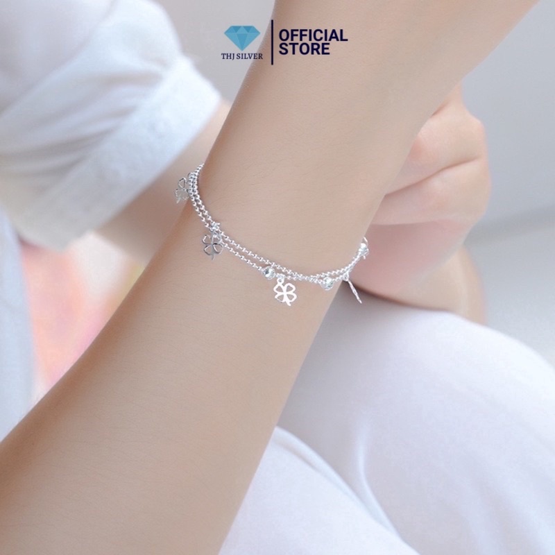 Lắc tay bi cỏ 4 lá THJ may mắn hàng cao cấp bóng đẹp (ảnh thật)