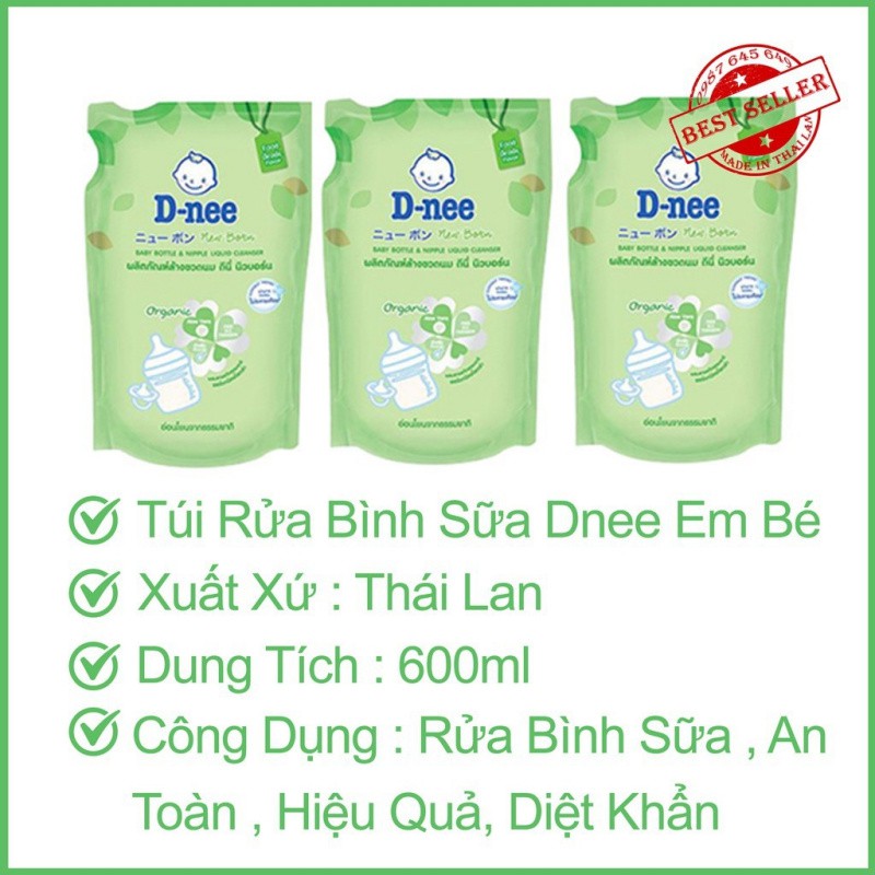 [Cho bé] Nước rửa bình sữa Dnee Oganic Thái Lan 600ml (trà xanh)