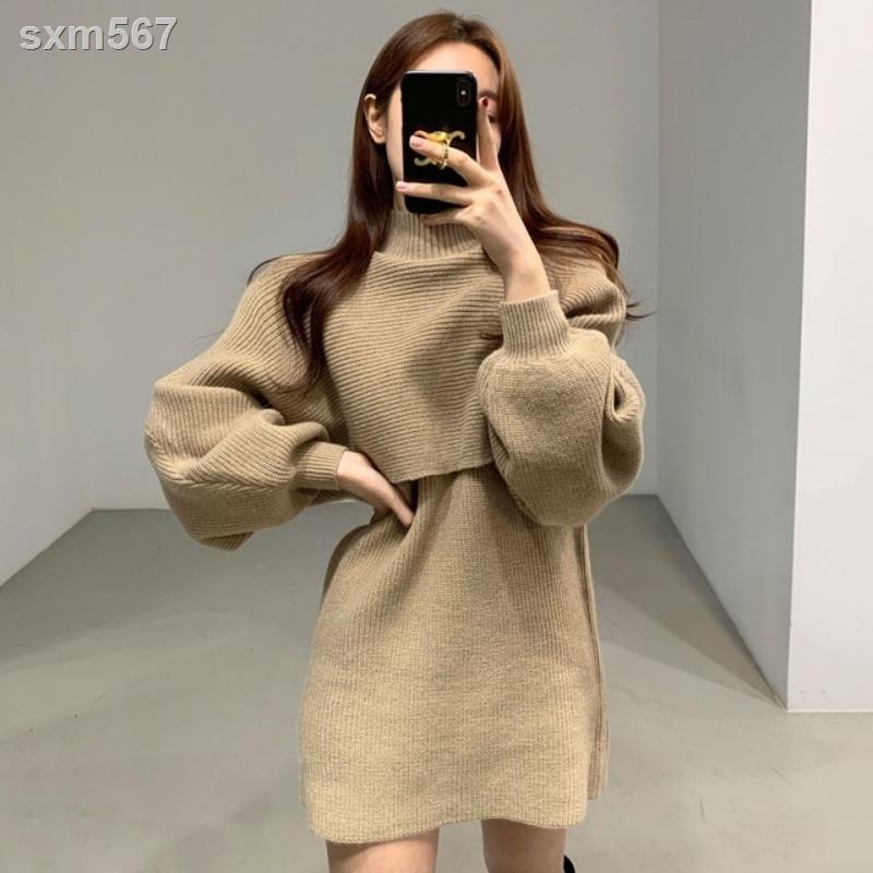 Áo Len Dệt Kim Tay Dài Phồng Cổ Lọ Thời Trang Thu Đông Dành Cho Nữ