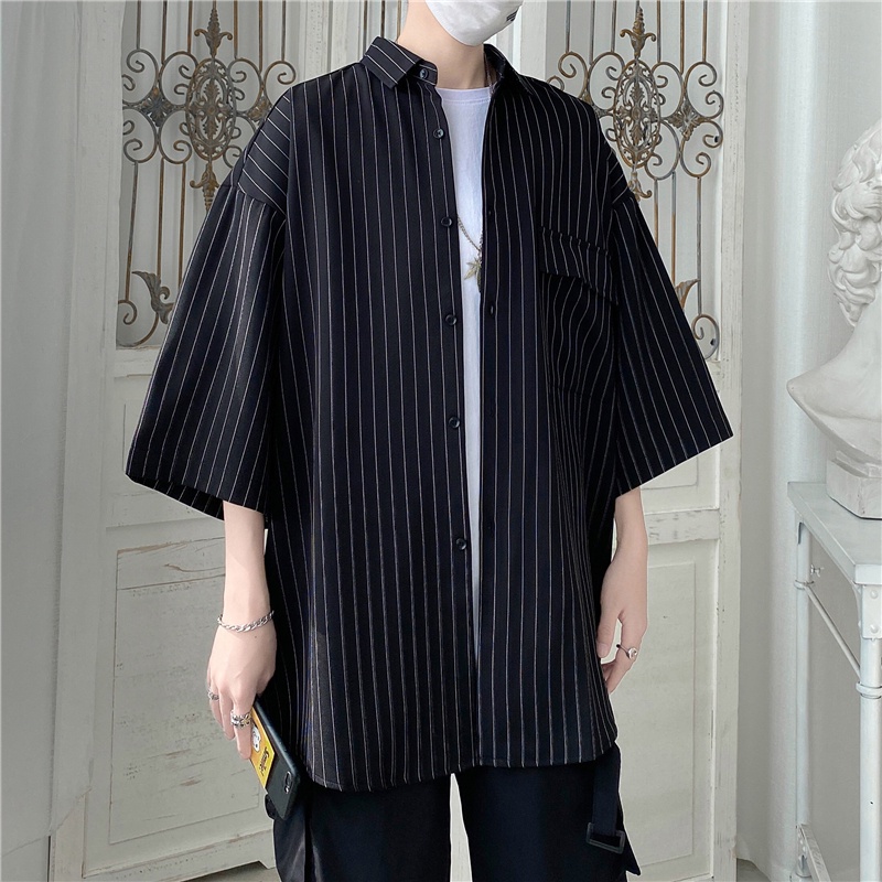 Áo Sơ Mi Tay Ngắn Dáng Rộng Họa Tiết Kẻ Sọc Thời Trang Mùa Hè Cho Nam Size M-3XL