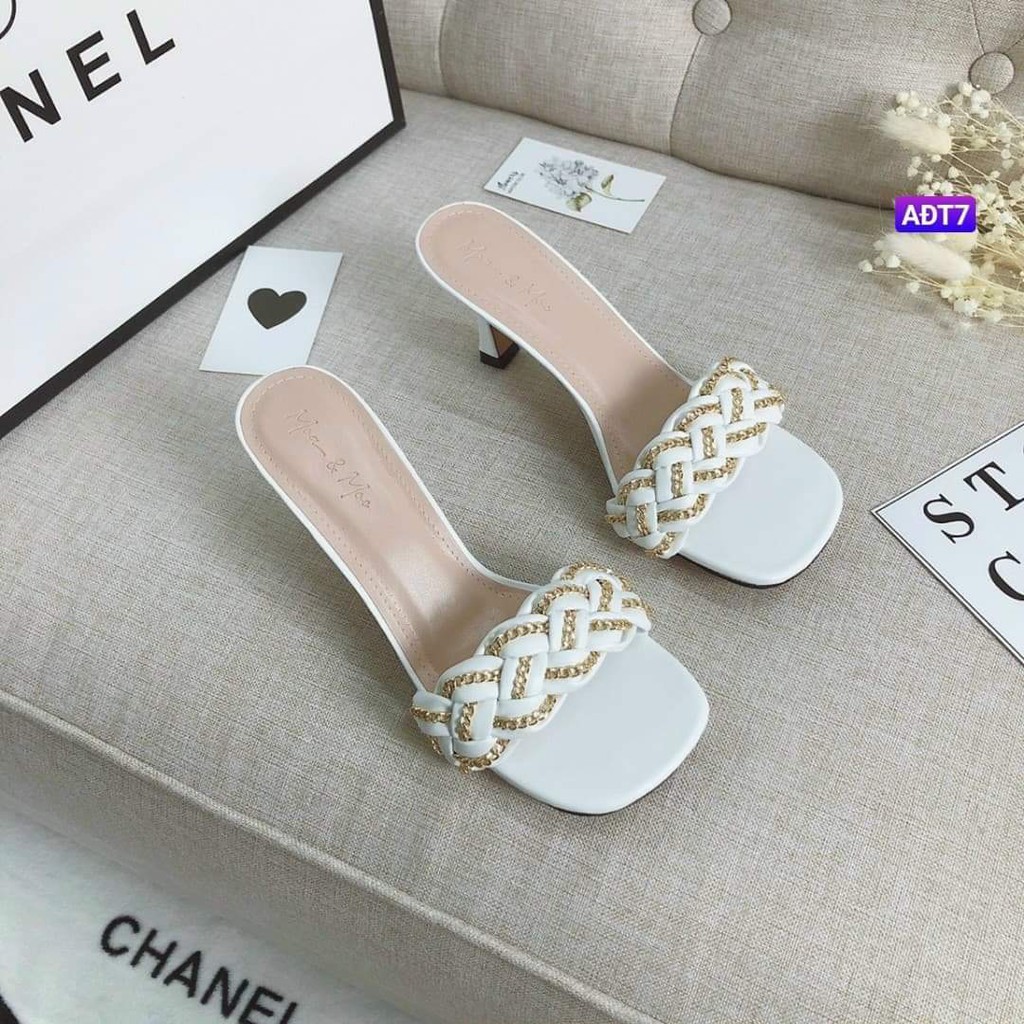 Giày cao gót nữ quai ngang thắt bính mũi vuông cao 5p