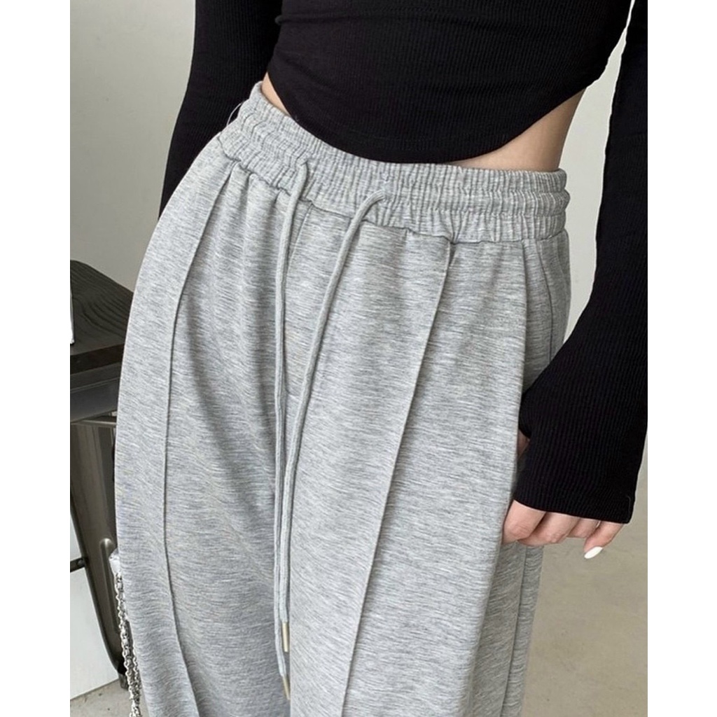 Quần nỉ nam nữ unisex form rộng ống rộng ly trơn 2 màu: đen, xám Quần nỉ nữ ống xuông gấp ly ulzzang Freeship Sale