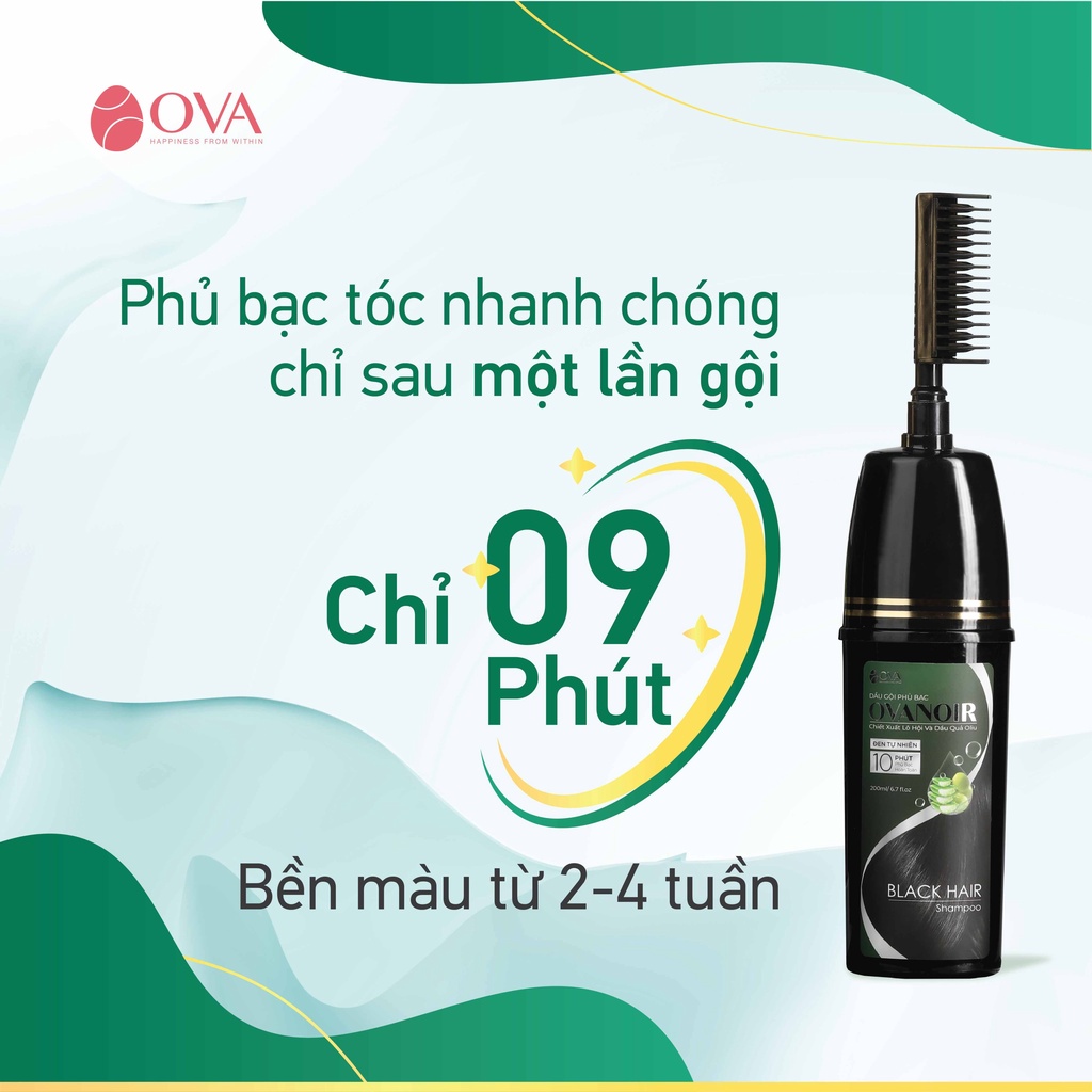 Dầu gội đầu nhuộm phủ bạc làm đen tóc nhanh tại nhà chính hãng OvaNoir 200ml thành phần thảo dược tự nhiên.