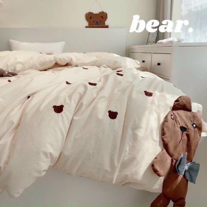 Bộ Chăn Ga Gối Teddy Bear Đũi Mềm Mại Luna Bedding