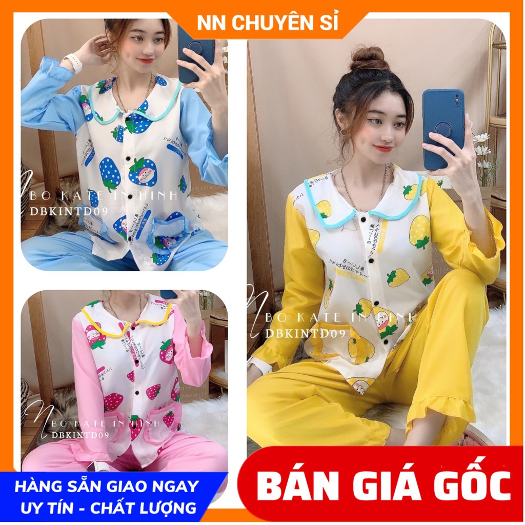 Đồ bộ nữ ⚡ Đồ bộ mặc nhà ⚡ Đồ bộ kate tay dài vải mềm mịn mát họa tiết dễ thương DBKIHTD09⚡ Ảnh thật