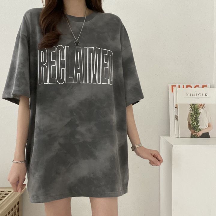 Ao thun tay lỡ form rộng dàng dài trùm mông loang xám cực chất