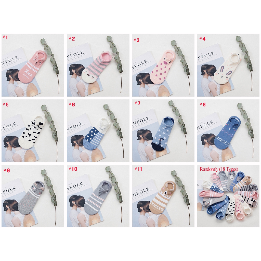 Đôi vớ ngắn cotton phối họa tiết các con vật xinh xắn dành cho nữ