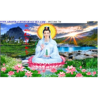 Tranh đính đá Mẹ Quan Âm bên hồ sen ( chưa đính)-YN5325