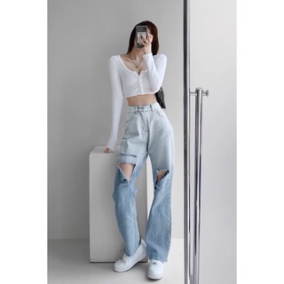 Quần jeans bò loang màu rách gối cá tính kèm ảnh thật