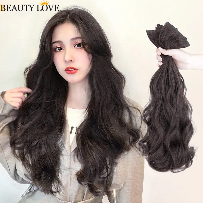 1 Bộ Tóc Giả Dài Xoăn Tự Nhiên Bằng Sợi Tổng Hợp Chịu Nhiệt Dùng Hàng Ngày Cho Nữ