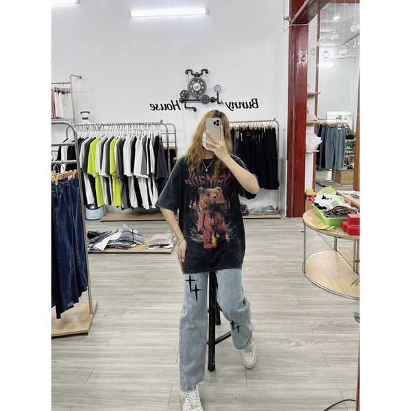 Áo Thun Loang Gấu 5D Unisex Phong Cách Hàn Quốc Nam Nữ Mặc- Áo Phông Tay Lỡ Ulzzang Hot Trend