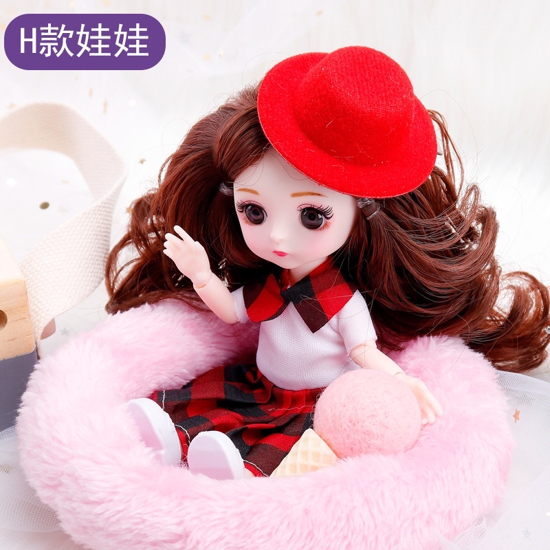 Búp bê công chúa tóc dài 3D cho bé, 13 khớp cao 17cm, họa tiết xinh xắn dễ thương là người bạn đồng hành chơi cùng bé