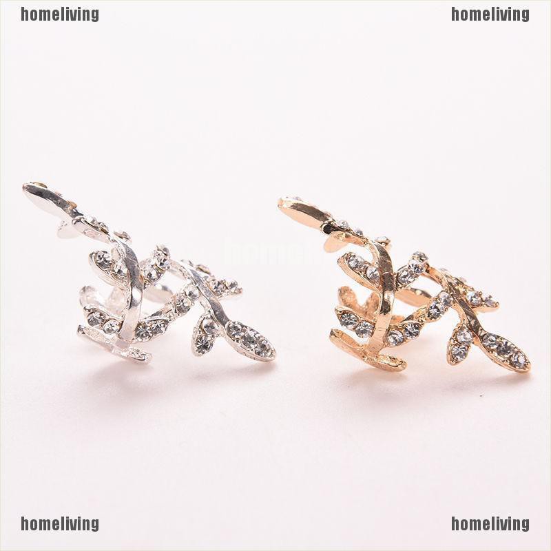 [homeliving] Bông Tai Kẹp Vành Tai Hình Chiếc Lá Pha Lê Phong Cách Punk Cổ Điển Dành Cho