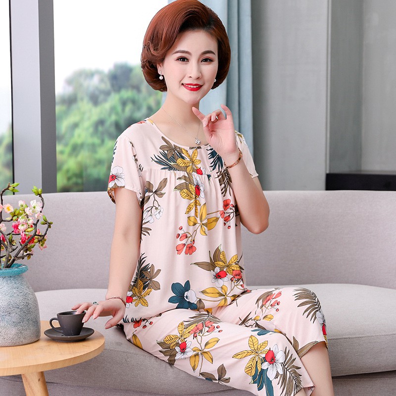 Bộ mặc nhà trung niên tặng mẹ, tặng bà vải lanh cao cấp mềm, mịn, mát, không nhăn Mã GU