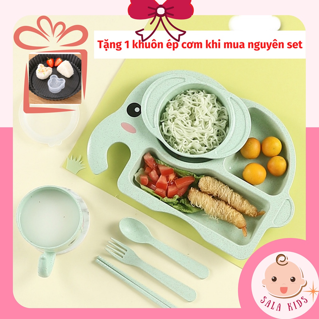 Khay Ăn Dặm Lúa Mạch Đựng Thức Ăn Cơm Cho Bé Chống Đổ Hình Con Voi SALA KIDS AT01