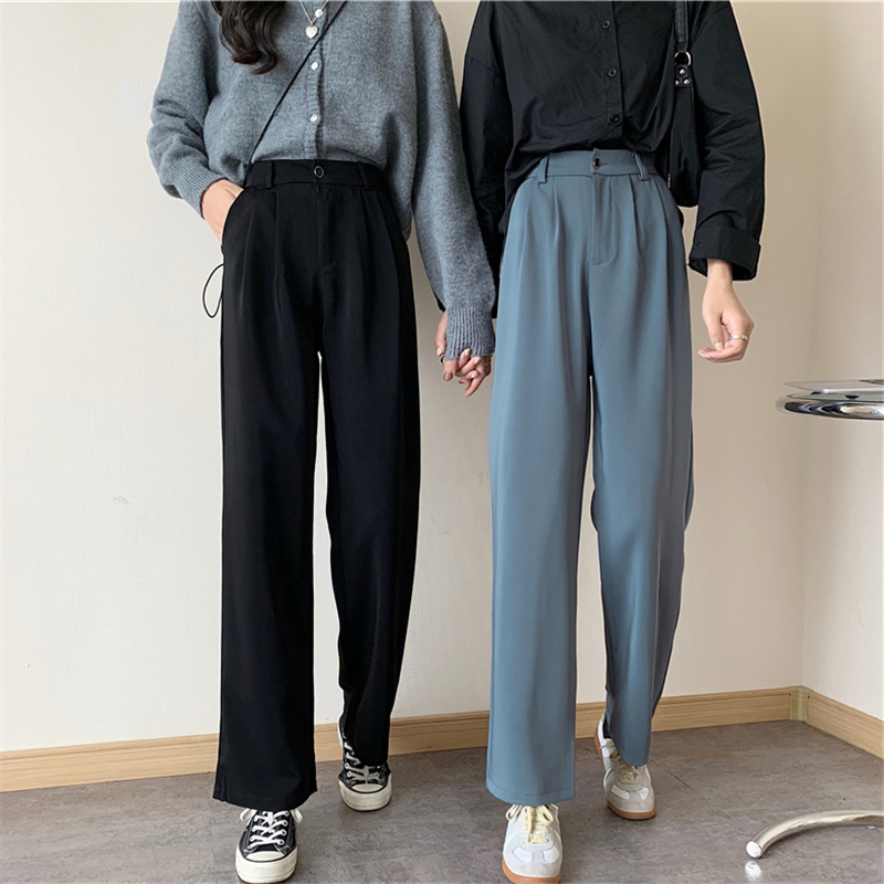 SUXI Quần Dài Lưng Cao Ống Rộng Phong Cách Hàn Quốc Thanh Lịch Cho Nữ