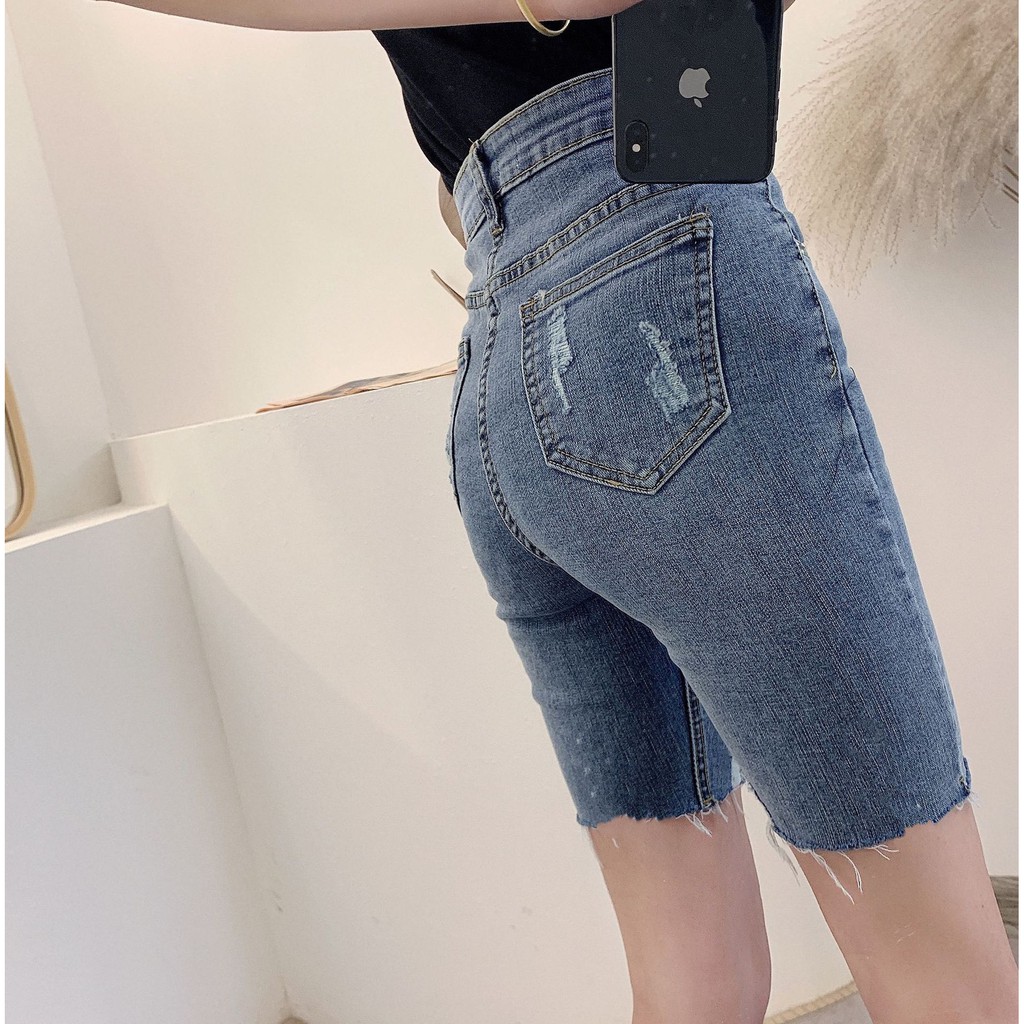 Quần bò ngố / lửng BIGSIZE lưng siêu cao, co dãn mạnh rách xước kiểu đẹp thời trang 90kg 3850 MLJ