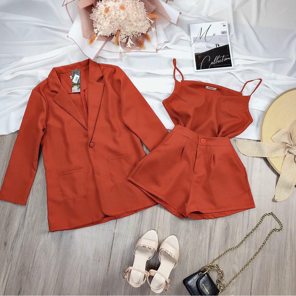 Set 3 món gồm Áo vest + áo kiểu nữ + Quần nữ
