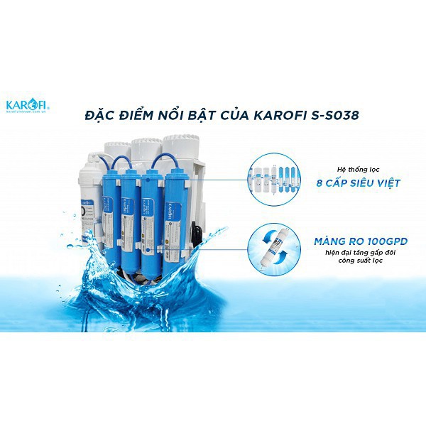 [GIAN HÀNG UY TÍN] [HÀNG CHÍNH HÃNG] Máy lọc nước Karofi 8 cấp Slim S-s038