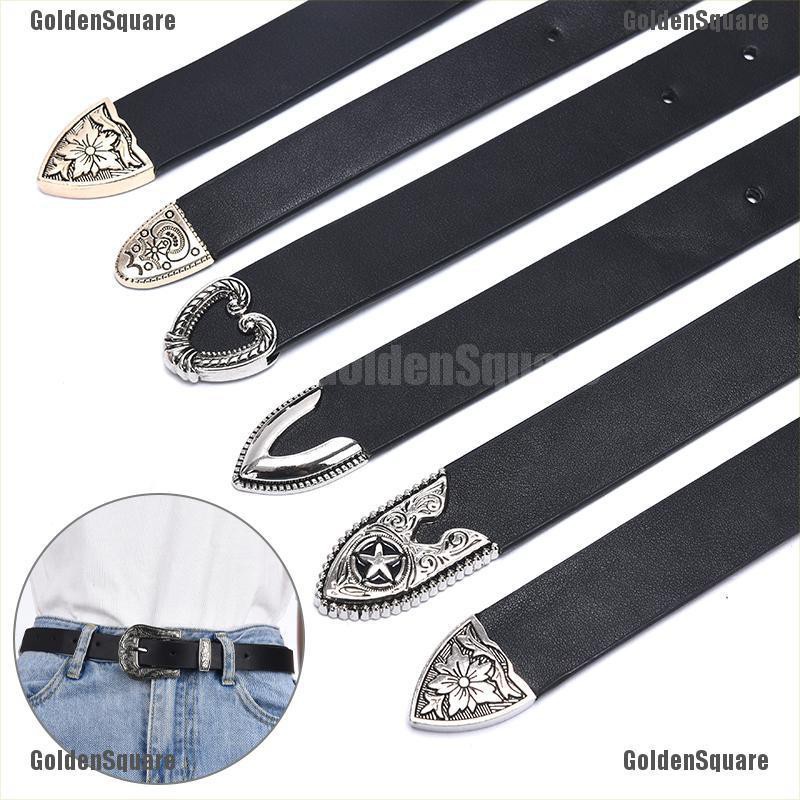 Thắt Lưng Da Màu Đen Khóa Kim Loại Khắc Hình Trái Tim Phong Cách Vintage