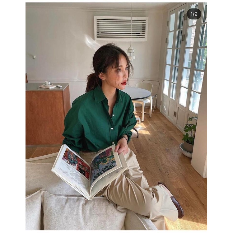 Áo sơ mi xanh lá túi ngực,Aó sơ mi dài tay hàn quốc | BigBuy360 - bigbuy360.vn