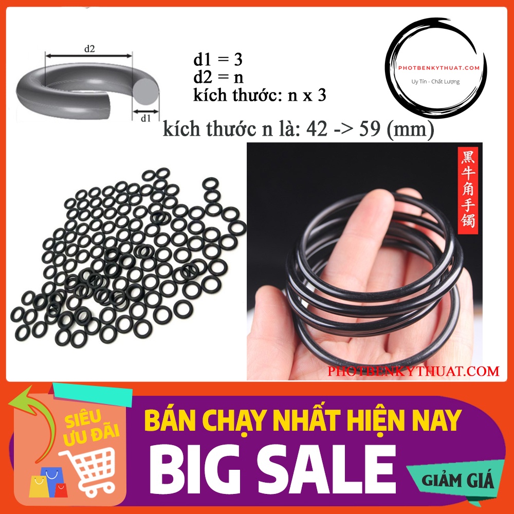 Ron cao su dày 3mm loại mềm, kích thước n là 42 -> 59 mm
