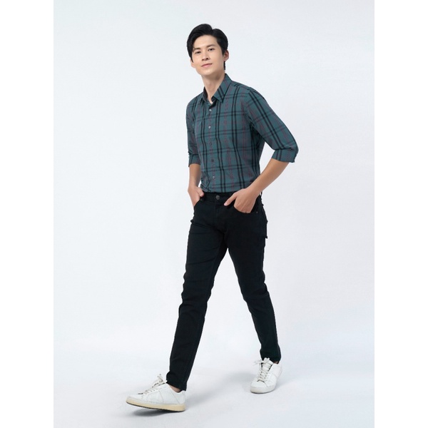 Áo sơ mi dài tay nam OWEN AS220145D công sở Vải Sợi Tre Màu Kẻ Caro Lớn Xanh Đậm Đen Đỏ Dáng Suông Tà Lượn Có Túi