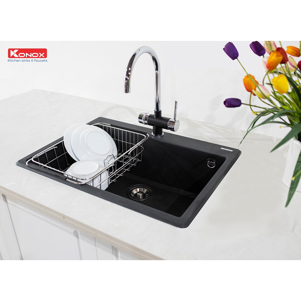 Vòi rửa bát 3 đường nước KONOX Trim-water Black, hợp kim đồng 61% tiêu chuẩn Châu Âu CW617N, bề mặt công nghệ PVD Black