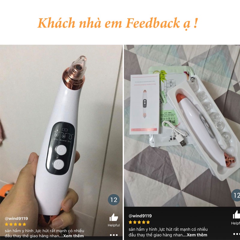 Máy Hút Mụn, Máy Hút Mụn Đầu Đen Cám Cầm Tay Sạc Pin Với 3 Chế Độ 6 Đầu Hút