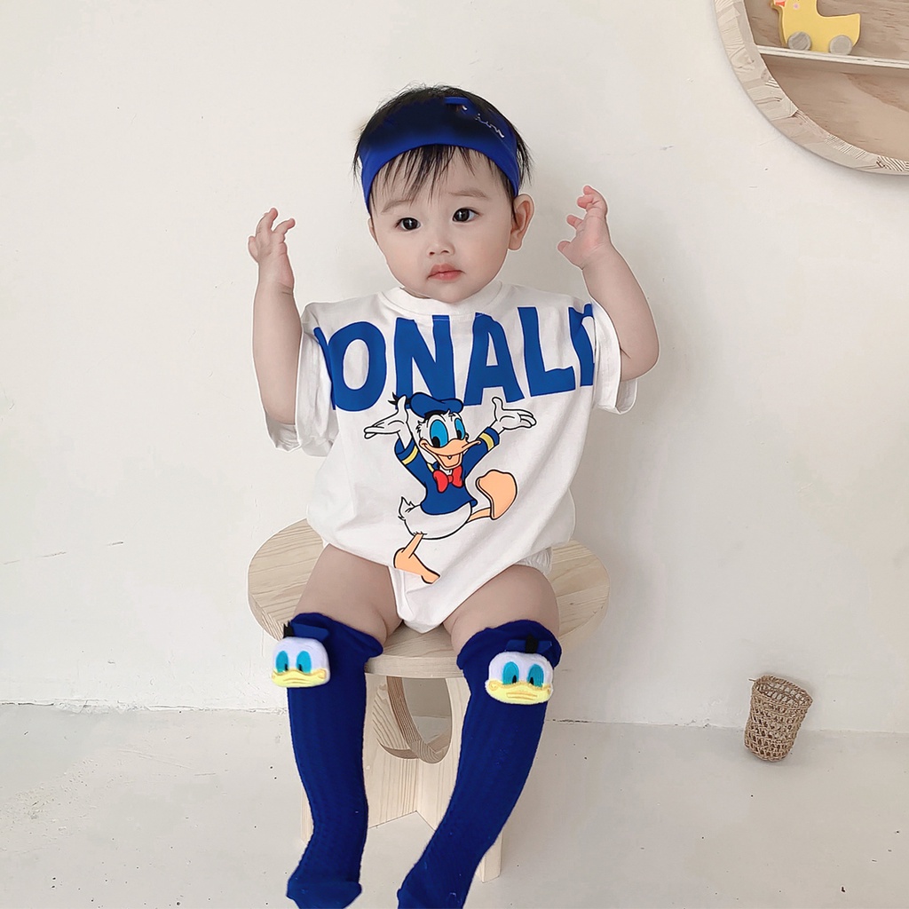 Bộ áo liền quần dáng rộng/ Đôi vớ thiết kế hoạt hình thời trang mùa hè đáng yêu dành cho trẻ sơ sinh