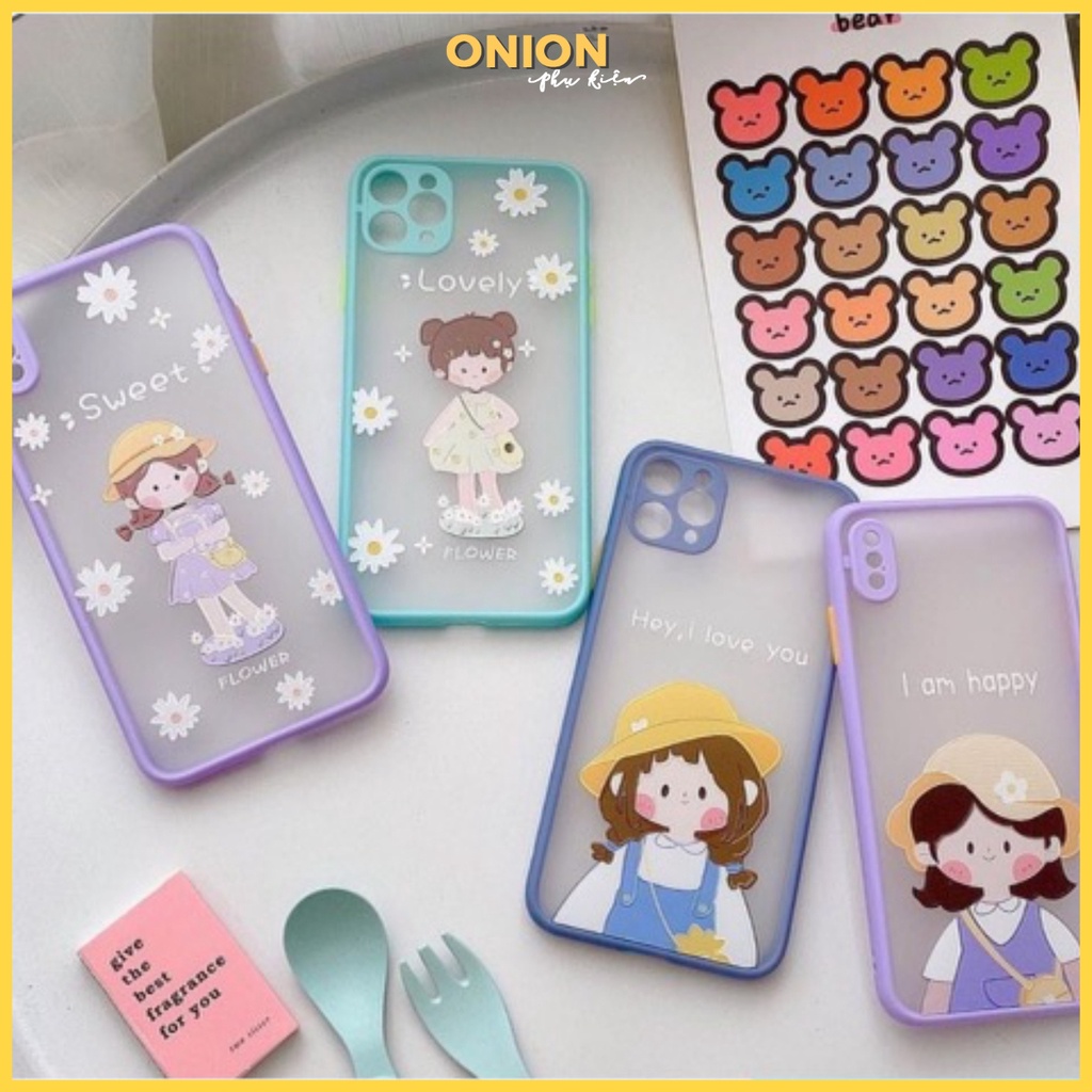 Ốp Onion 4 cô gái bảo vệ camera dành cho ip 11 Pro Max 7 8 Plus X XsMax XR
