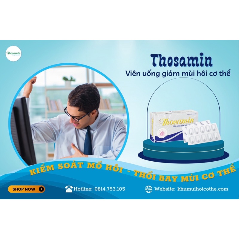 Viên uống khử mùi cơ thể Thosamin giảm hôi nách hôi chân hôi miệng hộp 3 vỉ x 10 viên chính hãng